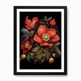 Lenten Rose 2 William Morris Style Winter Florals Art Print