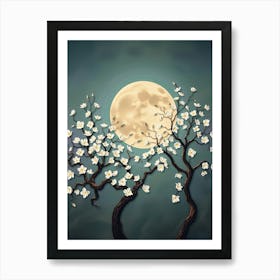 Full Moon With Cherry Blossoms Art Print