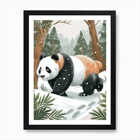 Giant Panda Walking Through A Snow Covered Forest Storybook Illustration 4 Art Print