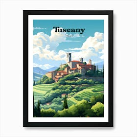 Tuscany Italy Rolling Hills Travel Illustration Art Print