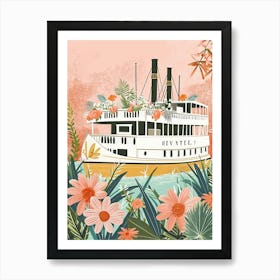 Steamboat Natchez Storybook Illustration 3 Art Print