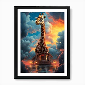 Giraffe On A Boat Art Print