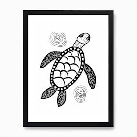 Geometric Sea Turtle Black And White  Art Print