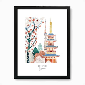 Tokyo Japan Gouache Travel Illustration Art Print