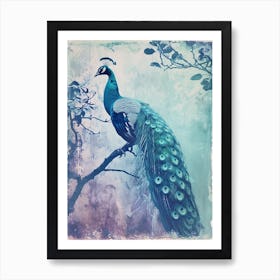 Vintage Turquoise Peacock In A Tree Art Print