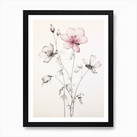 Antique Botanical Pink Flowers Art Print