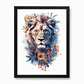 Double Exposure Realistic Lion With Jungle 32 Art Print