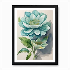 Watercolor Of A Blue Flower Art Print