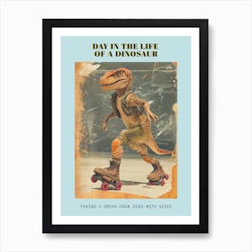 Retro Dinosaur Roller Skating 2 Poster Art Print