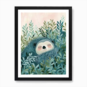 Sloth Bear Hiding In Bushes Storybook Illustration 2 Art Print