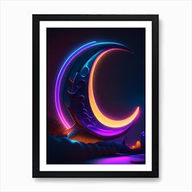Crescent Neon Nights Space Art Print