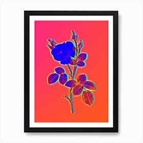 Neon White Misty Rose Botanical in Hot Pink and Electric Blue Art Print