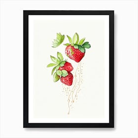 Everbearing Strawberries, Plant, Minimalist Watercolour Art Print