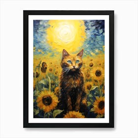 Cat Sunflowers Wall Art 2 Art Print