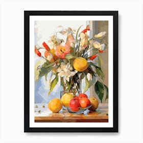 Bird Of Paradise Flower And Peaches Still Life Painting 1 Dreamy Art Print