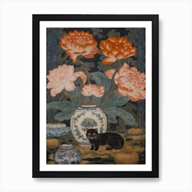 Lotus With A Cat 4 William Morris Style Art Print