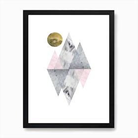 Pink and Grey Triangles Abstract Art Print