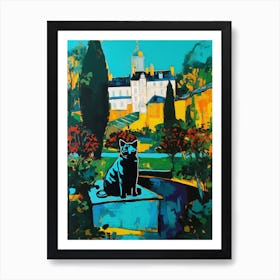 A Painting Of A Cat In Versailles Gardens, France In The Style Of Pop Art 04 Art Print