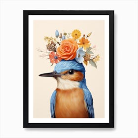 Bird With A Flower Crown Bluebird 1 Art Print