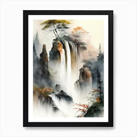 Huangshan Waterfall, China Water Colour  (2) Art Print