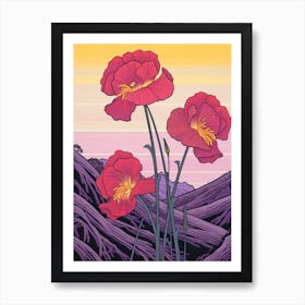 Pink Tulips Mountain Landscape 2 Art Print