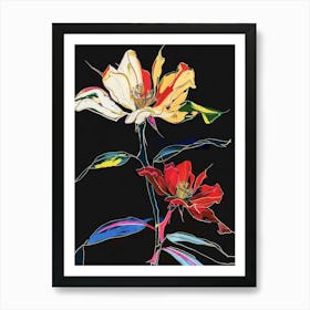 Neon Flowers On Black Rose 6 Art Print