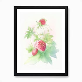 Wild Strawberries, Plant, Gouache Art Print