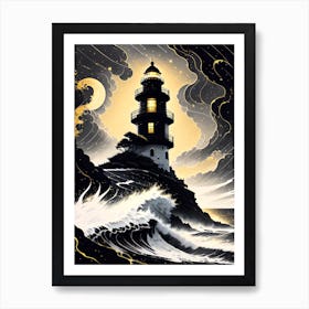 Lighthouse At Night 2 Art Print