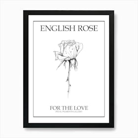 English Rose Black And White Line Drawing 26 Poster Art Print