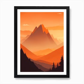 Misty Mountains Vertical Composition In Orange Tone 50 Art Print