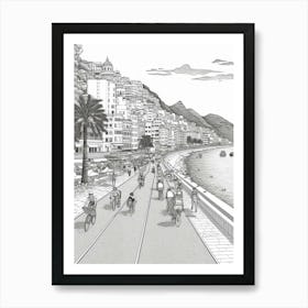 View Of Rio De Janeiro, Brazil Line Art Black And White 5 Art Print