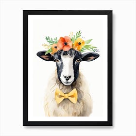 Baby Blacknose Sheep Flower Crown Bowties Animal Nursery Wall Art Print (11) Art Print