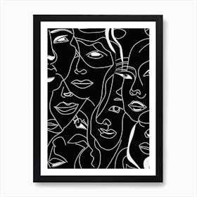 Faces In Black And White Line Art 4 Art Print