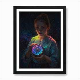 Girl Holding A Glowing Clock Art Print