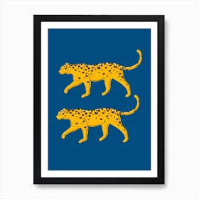 Leopard Pair Blue & Yellow Art Print