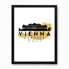 Vienna Austria Silhouette City Skyline Map Art Print