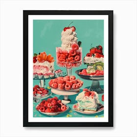 Retro Layered Strawberry Dessert Collage 3 Art Print