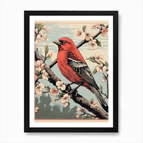 Vintage Bird Linocut Finch 2 Art Print