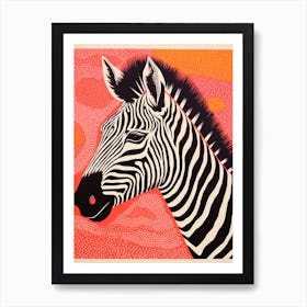 Red Dot Portrait Of Zebra Art Print