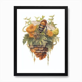 Dark Giant Honey Bee Beehive Watercolour Illustration 1 Art Print