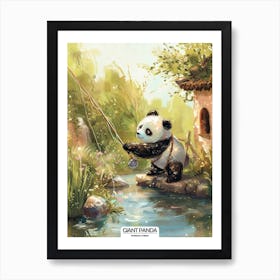 Giant Panda Fishing In A Stream Poster 1 Art Print