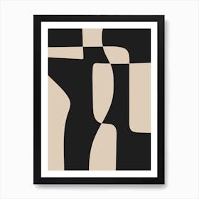 Beige And Black Abstract Shapes Art Print