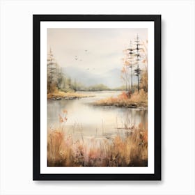 Lake In The Woods In Autumn, Painting 28 Art Print