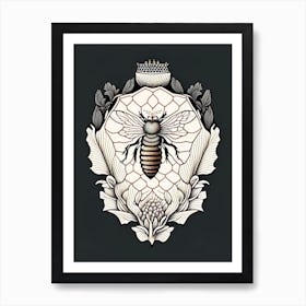 Queen Beehive Black William Morris Style Art Print