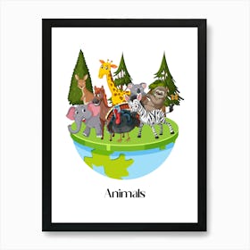 60.Beautiful jungle animals. Fun. Play. Souvenir photo. World Animal Day. Nursery rooms. Children: Decorate the place to make it look more beautiful. Art Print