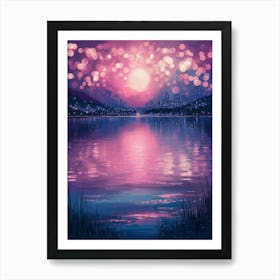 Night Sky Over The Lake Art Print