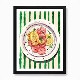 A Plate Of Prawns  1 Top View Food Illustration 4 Art Print