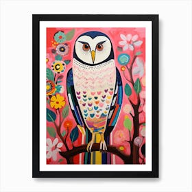 Pink Scandi Snowy Owl 1 Art Print