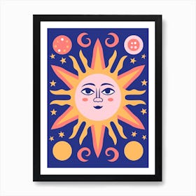 Pastel Colourful Sun Face Art Print