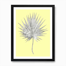 White Marble Fan Palm Leaf on Yellow Wall Art Print